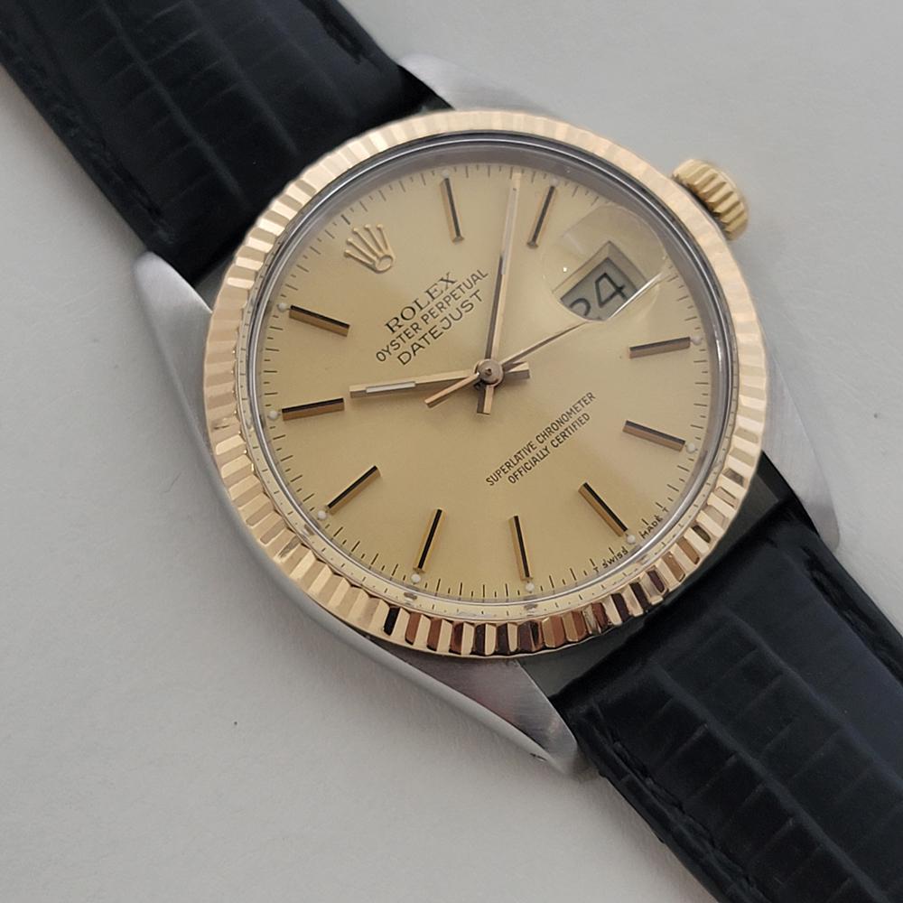 Mens Rolex Oyster Ref 16013 Datejust 36mm 18k SS Date Automatic 1980s RA490B In Excellent Condition For Sale In Beverly Hills, CA