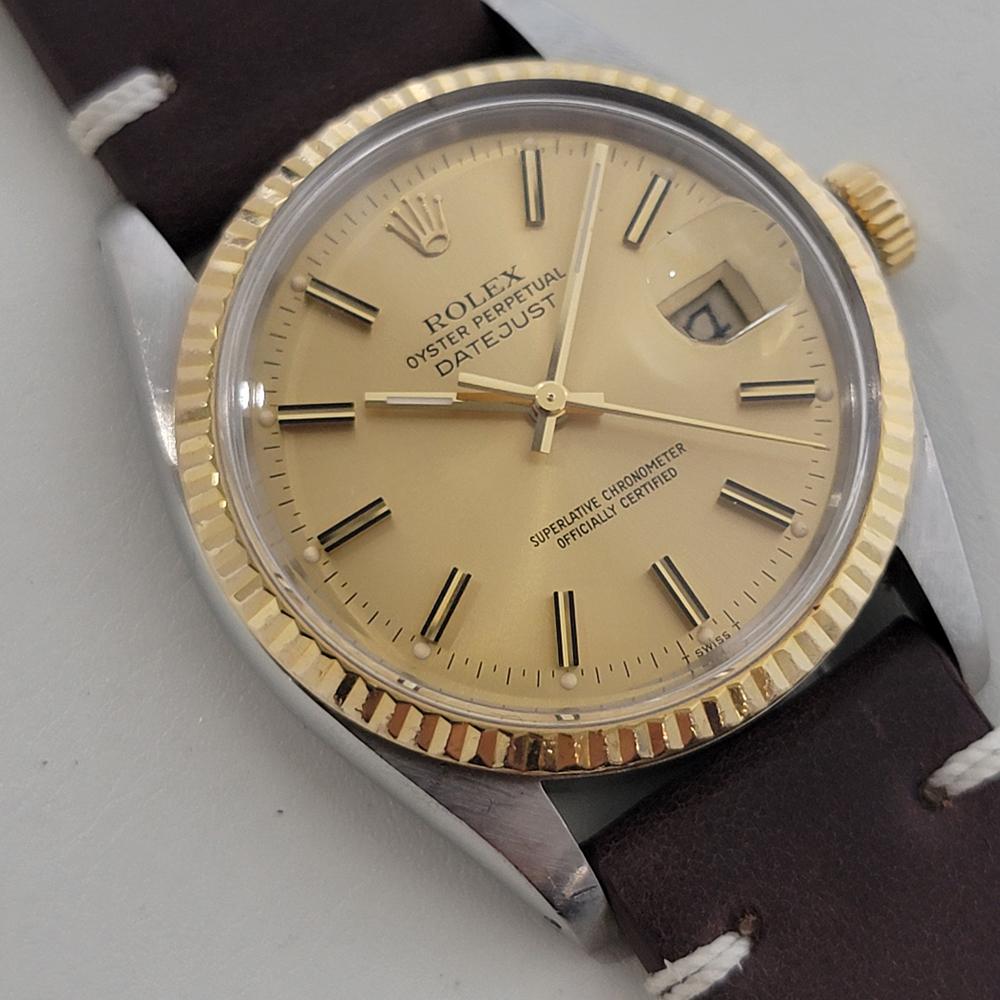 Mens Rolex Oyster Ref 16013 Datejust 36mm 18k SS Date Automatic 1980s RA521 In Excellent Condition For Sale In Beverly Hills, CA