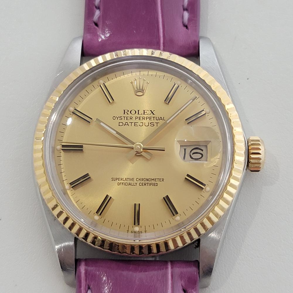 Ikonischer Klassiker, Rolex Oyster Perpetual Datejust Ref.16013 Automatik, 18 Karat Gold und Edelstahl, um 1984, in ausgezeichnetem Zustand. Von einem Uhrmachermeister für echt befunden. Wunderschönes Rolex signiertes Goldzifferblatt, aufgesetzte