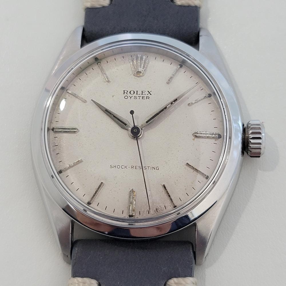 Clásico intemporal, reloj de vestir manual Rolex ref.6480 Oyster de caballero, c.1958, en excelente estado de funcionamiento. Verificado auténtico por un maestro relojero. Preciosa esfera blanquecina firmada por Rolex, índices de bastón aplicados,