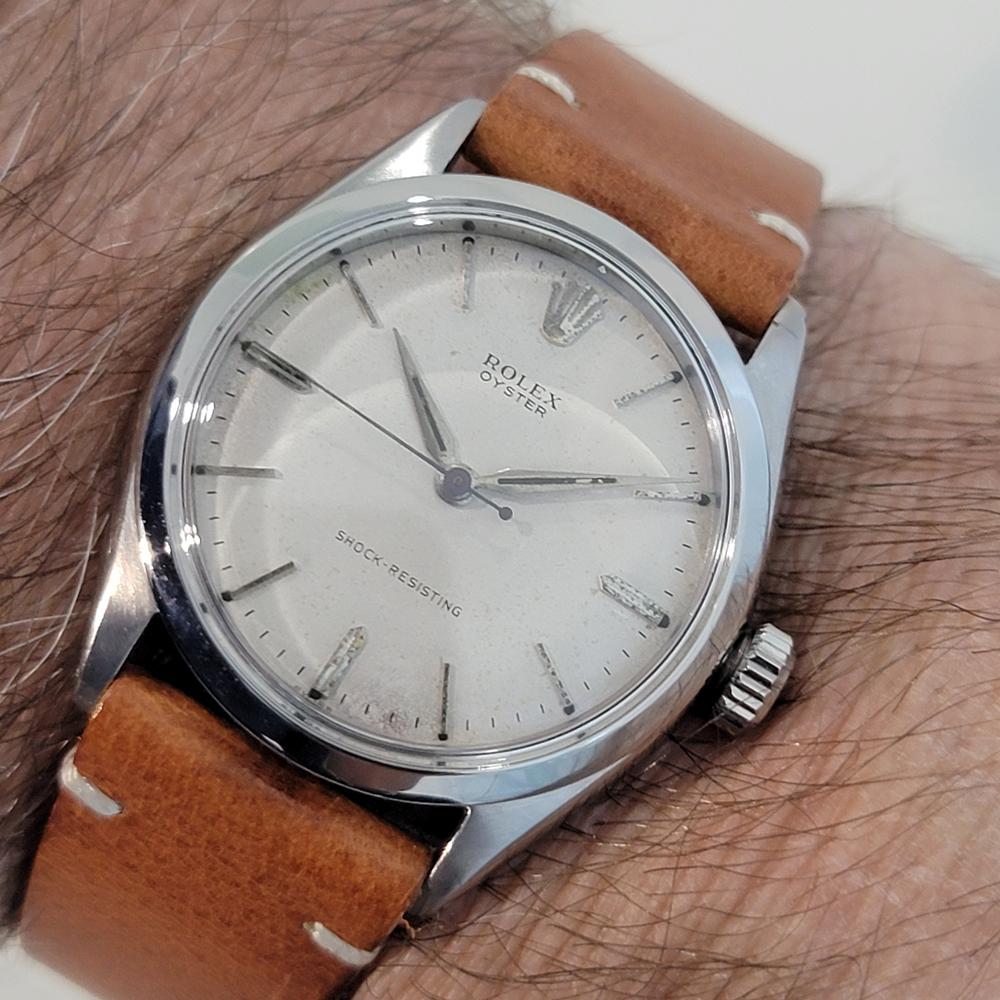 Herren Rolex Oyster Ref 6480 34mm Edelstahl Handaufzug 1950er Jahre Vintage RA416B im Angebot 10