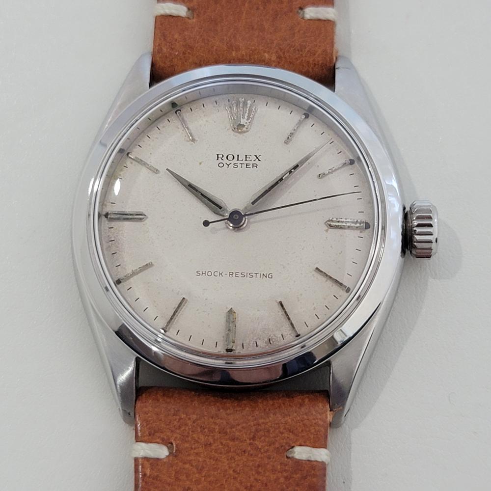 Vintage By, Rolex ref.6480 Herrenuhr mit manuellem Handaufzug, ca. 1958, in ausgezeichnetem Zustand. Von einem Uhrmachermeister für echt befunden. Wunderschönes, signiertes, weißes Rolex-Zifferblatt, applizierte Stabindexindexe, silberne Minuten-