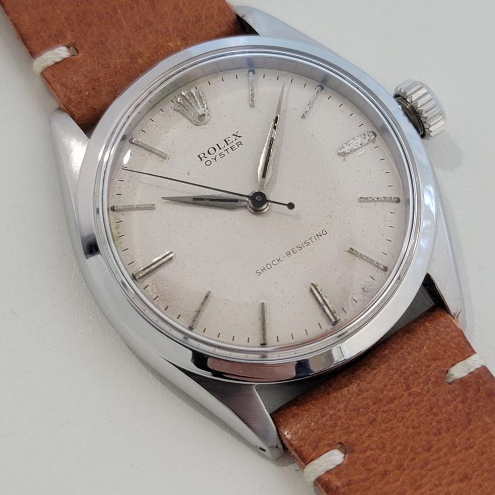 Herren Rolex Oyster Ref 6480 34mm Edelstahl Handaufzug 1950er Jahre Vintage RA416B im Zustand „Hervorragend“ im Angebot in Beverly Hills, CA