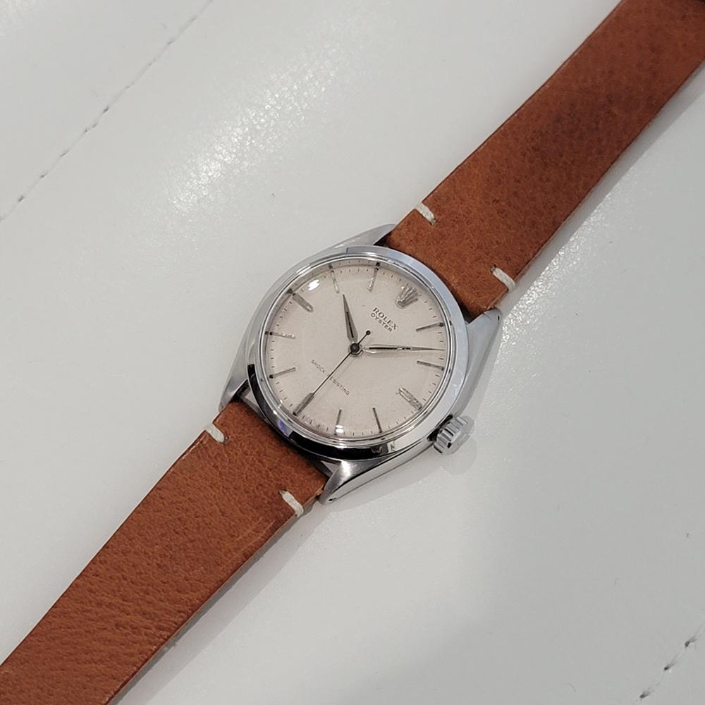 Herren Rolex Oyster Ref 6480 34mm Edelstahl Handaufzug 1950er Jahre Vintage RA416B im Angebot 4