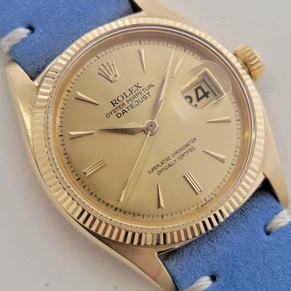 Mens Rolex Oyster Ref 6605 Datejust 14k Solid Gold 36mm Automatic 1950s RA480 In Excellent Condition For Sale In Beverly Hills, CA