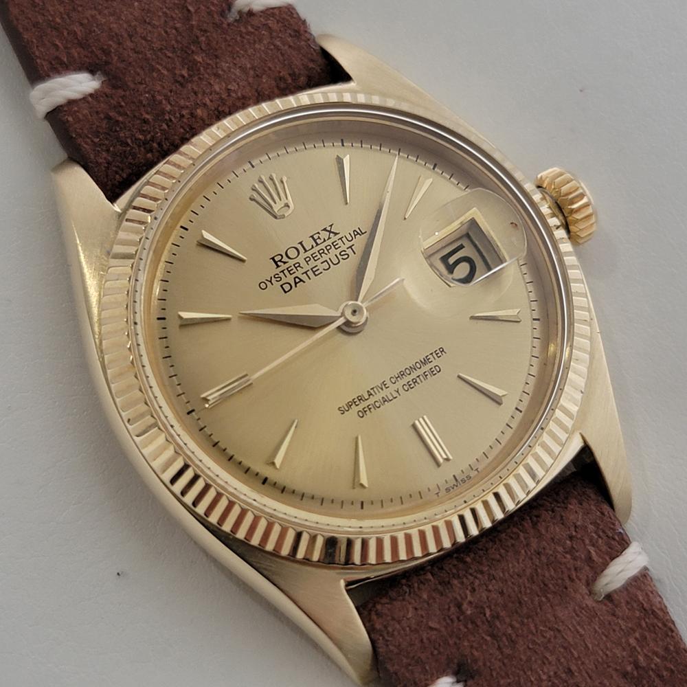 Mens Rolex Oyster Ref 6605 Datejust 14k Solid Gold 36mm Automatic 1950s RA480B In Excellent Condition For Sale In Beverly Hills, CA