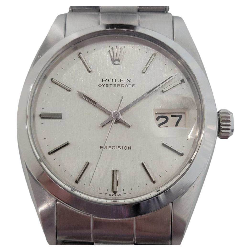 Iconic classic, Men's Rolex ref.6694 all-stainless steel Oysterdate Precision hand-wind dress watch, c.1967, all original. Verified authentic by a master watchmaker. Gorgeous Rolex signed silver dial, applied indice hour markers, silver minute and