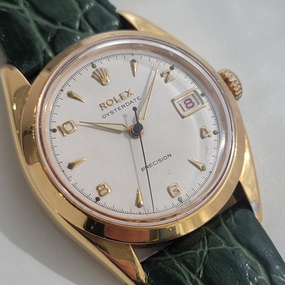 Herren Rolex Oysterdate Precision 6494 34mm Goldgefasster handgefasster RA214, 1950er Jahre im Zustand „Hervorragend“ in Beverly Hills, CA