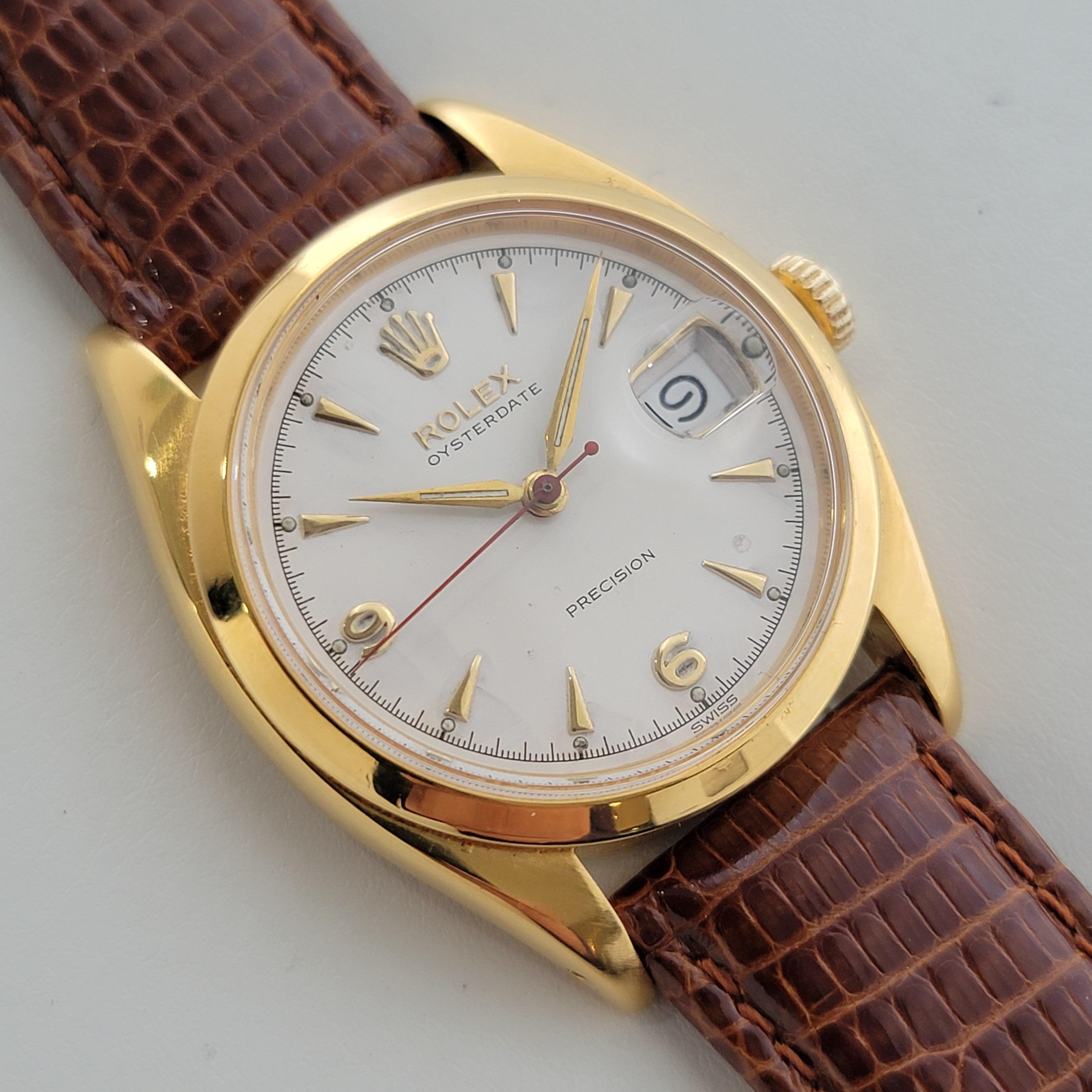 Mens Rolex Oysterdate Precision 6494 34mm Gold Capped Manual Wind 1950s NA121 In Excellent Condition For Sale In Beverly Hills, CA