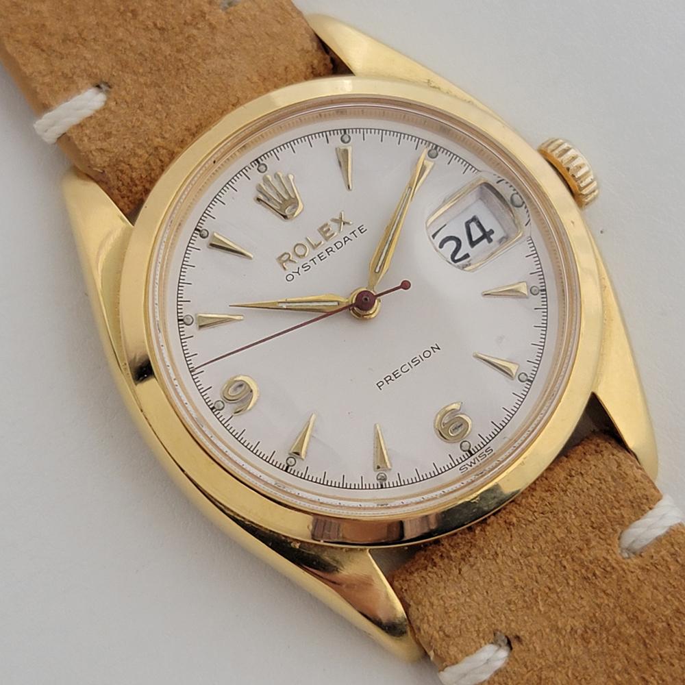Mens Rolex Oysterdate Precision 6494 34mm Gold Capped Manual Wind 1950s NA121B In Excellent Condition For Sale In Beverly Hills, CA