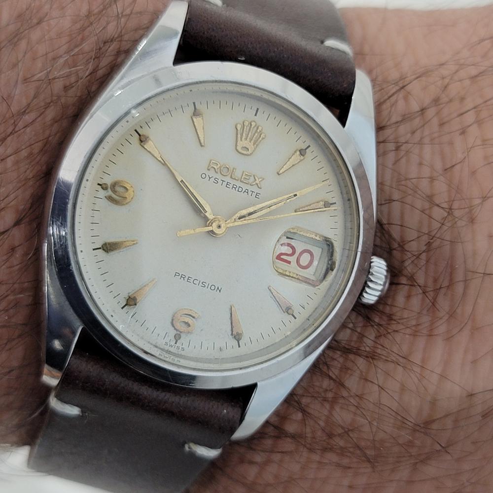Mens Rolex Oysterdate Precision 6494 34mm Hand-Wind 1950s Swiss Vintage RA191B en venta 9