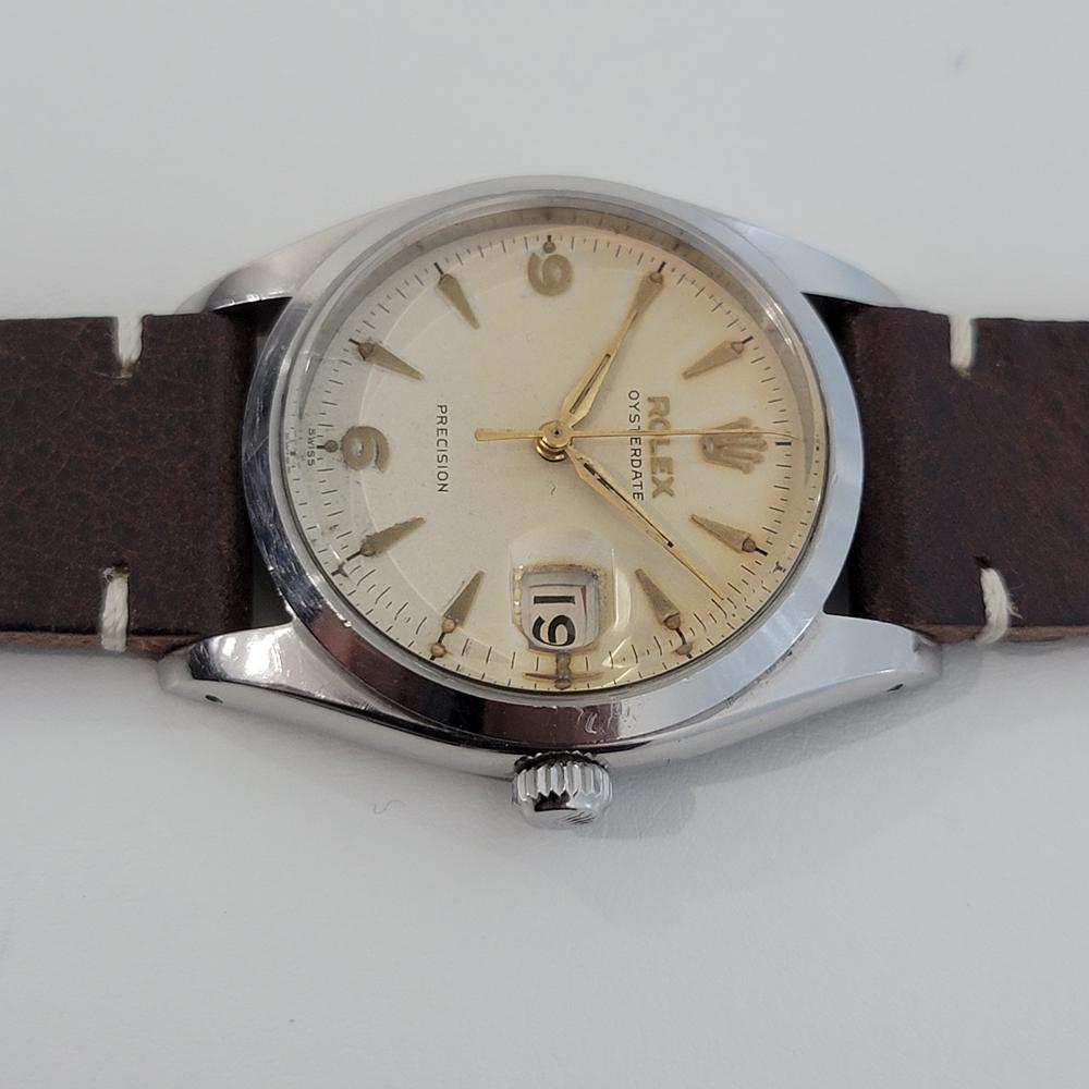 Mens Rolex Oysterdate Precision 6494 34mm Hand-Wind 1950s Swiss Vintage RA191B In Excellent Condition In Beverly Hills, CA