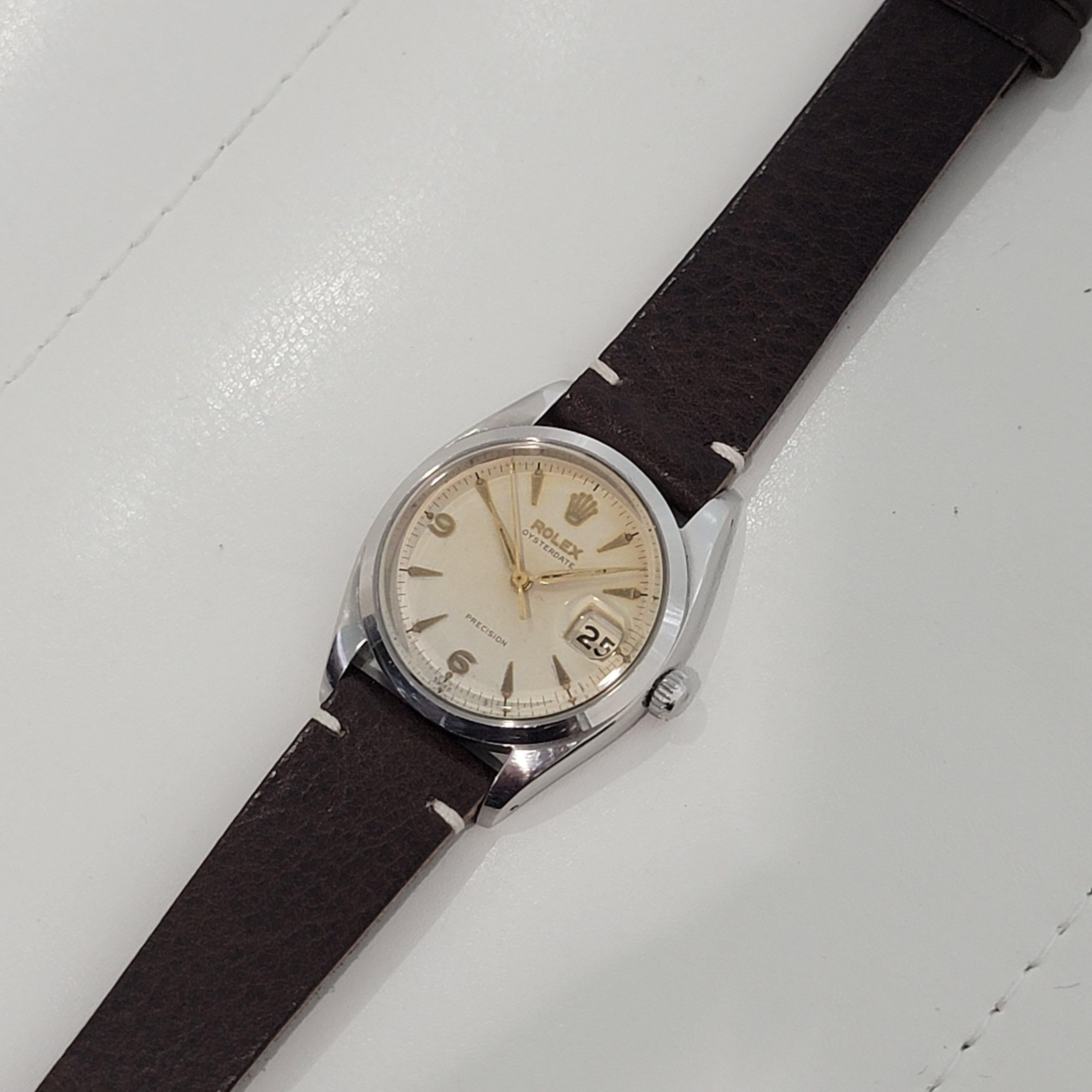 Mens Rolex Oysterdate Precision 6494 34mm Hand-Wind 1950s Swiss Vintage RA191B en venta 3