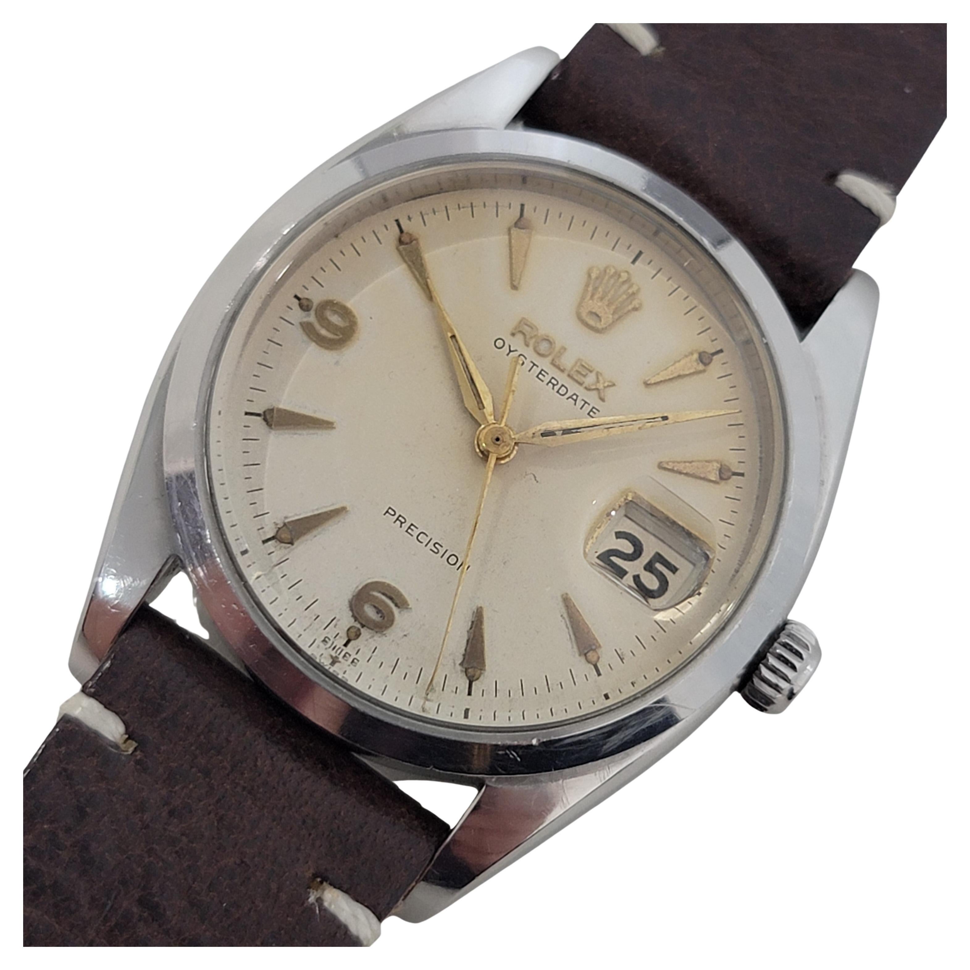 Mens Rolex Oysterdate Precision 6494 34mm Hand-Wind 1950s Swiss Vintage RA191B en venta