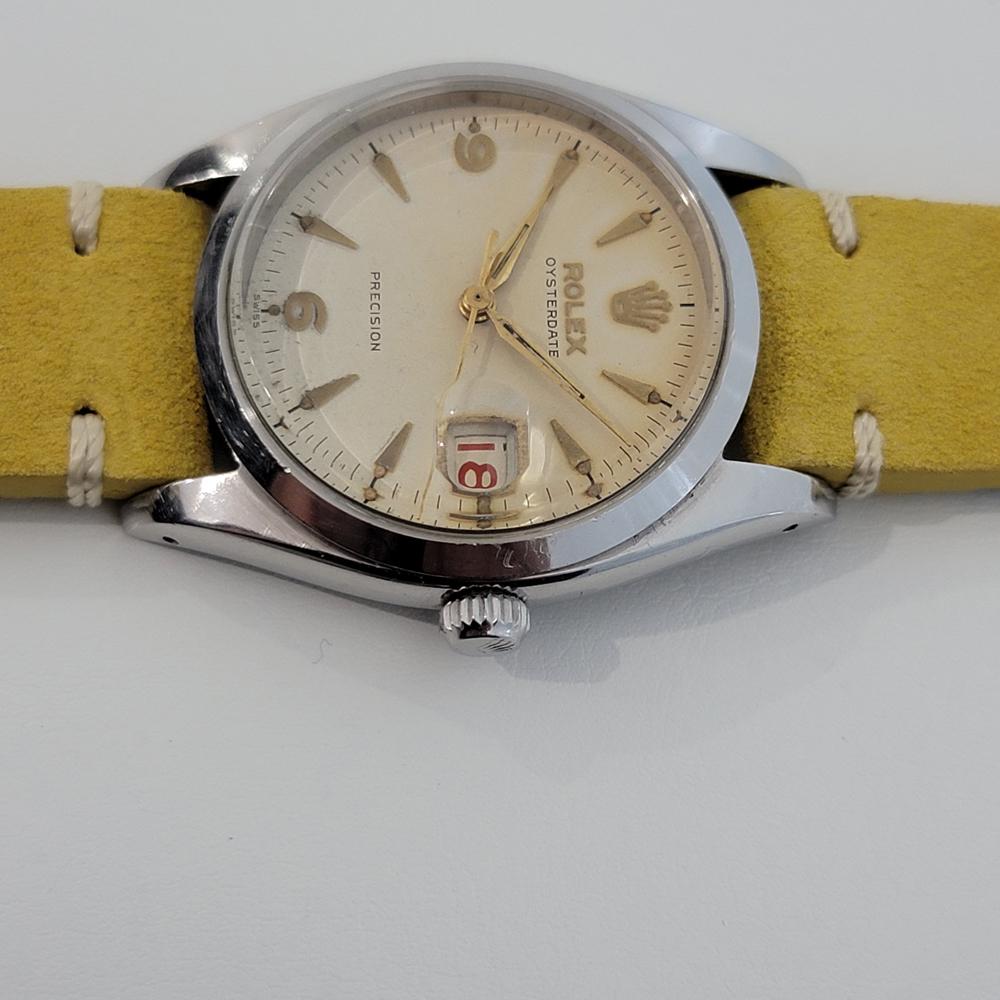 Mens Rolex Oysterdate Precision Ref 6494 34mm Hand-Wind 1950s Vintage RA191 In Excellent Condition In Beverly Hills, CA