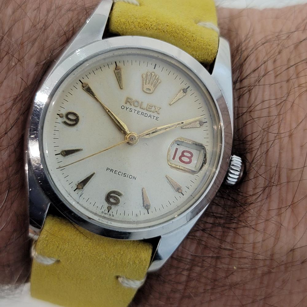 Homme Rolex Oysterdate Precision Ref 6494 34mm Manual Wind 1950s Vintage RA191 en vente 6