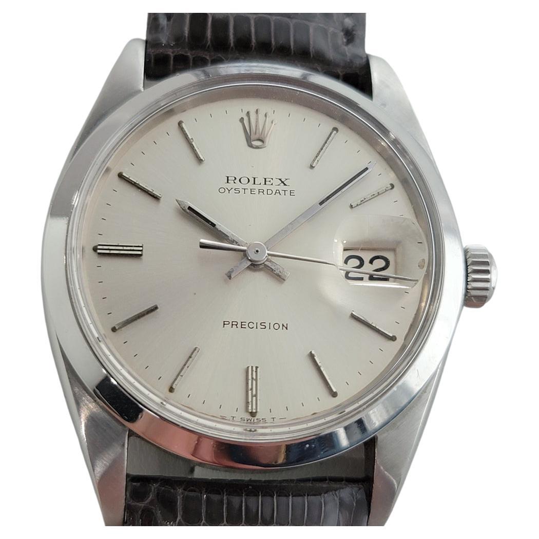 Timeless icon, Men's Rolex Oysterdate Precision ref.6694 hand-wind dress watch, c.1968. Verified authentic by a master watchmaker. Gorgeous Rolex signed silver dial, applied indice hour markers, silver minute and hour hands, sweeping central second
