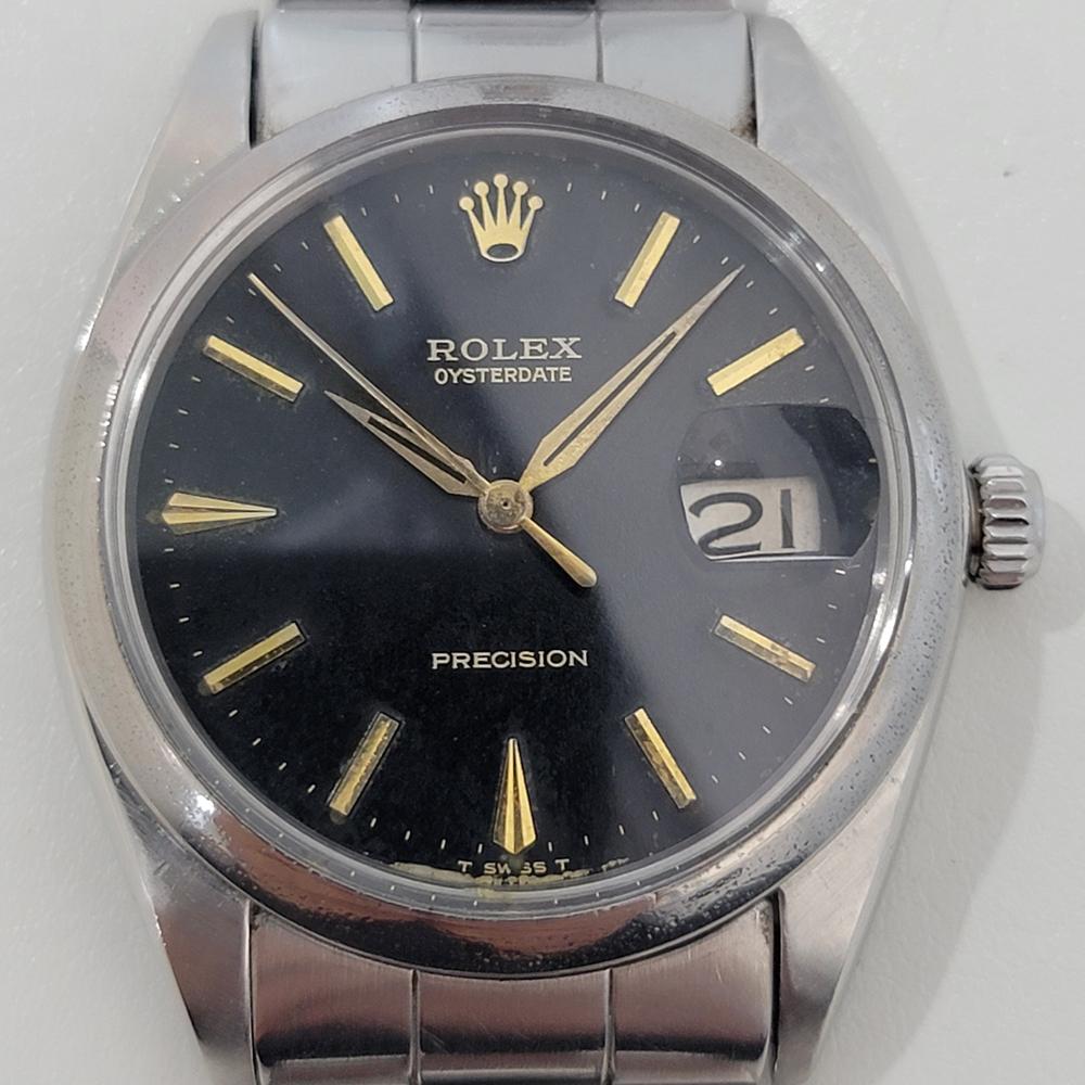 Timeless classic, Men's iconic Rolex Oysterdate Precision ref 6694 hand-wind dress watch, c.1968, unpolished, all original, in excellent working and aesthetic condition. Verified authentic by a master watchmaker. Gorgeous Rolex signed, untouched