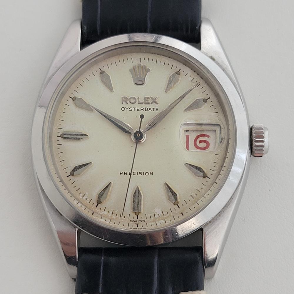 Clásico icónico, Rolex Oysterdate Precision 6694 de cuerda manual para hombre, c.1957, en excelente estado de funcionamiento. Verificado auténtico por un maestro relojero. Preciosa Rolex firmada sin restaurar, esfera original, marcadores horarios de