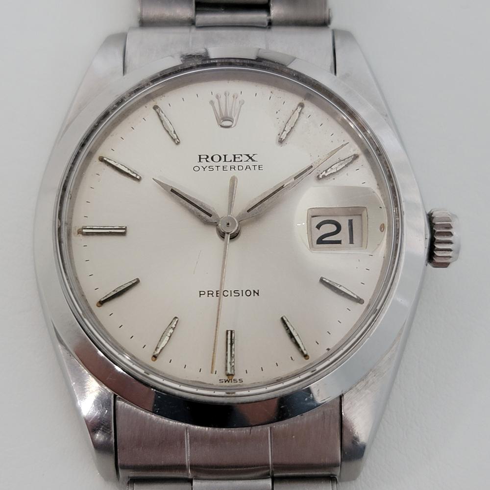 Iconic classic, Men's Rolex ref.6694 all-stainless steel Oysterdate Precision hand-wind dress watch, c.1964, all original. Verified authentic by a master watchmaker. Gorgeous Rolex signed, original, unrefurbished dial, applied indice hour markers,