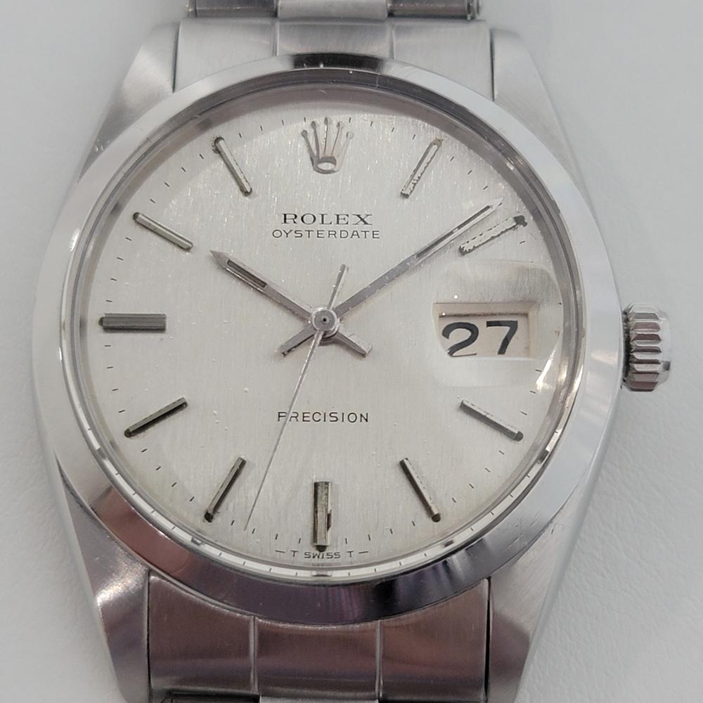 Iconic classic, Men's Rolex ref.6694 all-stainless steel Oysterdate Precision hand-wind dress watch, c.1967, all original. Verified authentic by a master watchmaker. Gorgeous Rolex signed silver dial, applied indice hour markers, silver minute and