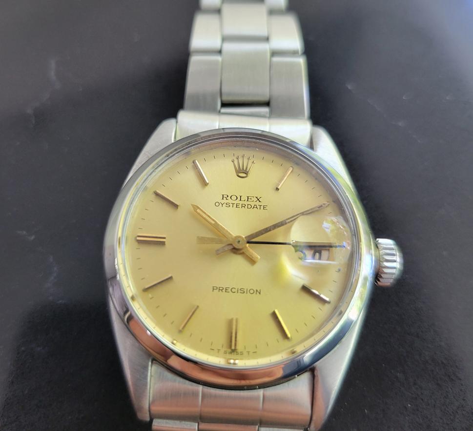 Rolex Herrenuhr Ref. 6694 Oysterdate Precision mit Handaufzug, ca. 1964. Von einem Uhrmachermeister für echt befunden. Wunderschönes, signiertes goldenes Rolex-Zifferblatt, aufgesetzte Indexe, vergoldete Minuten- und Stundenzeiger, geschwungener