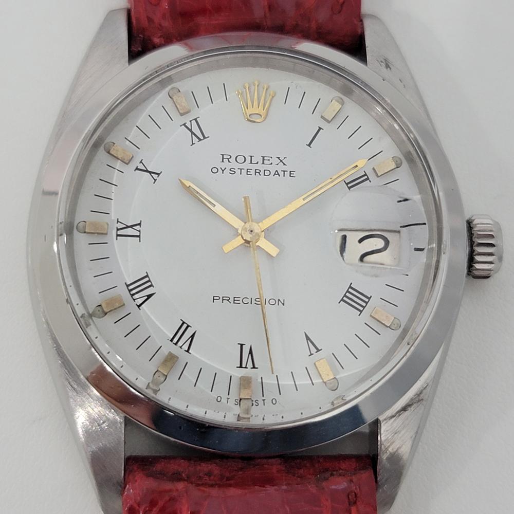 Ikonischer Klassiker, Rolex Herrenuhr ref.6694 Oysterdate Precision mit Handaufzug, ca. 1969. Von einem Uhrmachermeister für echt befunden. Wunderschönes, signiertes weißes Rolex-Zifferblatt, aufgesetzte Blockindexe und gedruckte Indexe mit