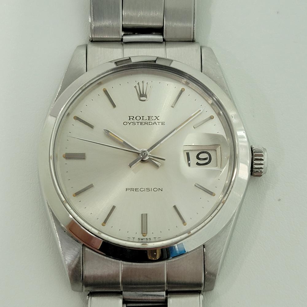 Iconic classic, Men's Rolex ref.6694 Oysterdate Precision hand-wind dress watch, c.1967, all original, immaculate vintage condition. Verified authentic by a master watchmaker. Gorgeous Rolex signed classic silver dial, applied indice hour markers,