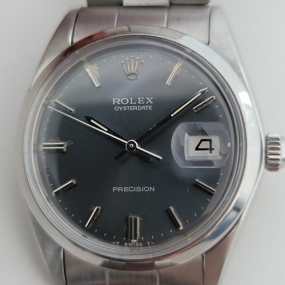 Rolex ref.6694 Oysterdate Precision, Herrenuhr mit Handaufzug, 1971, alles original. Von einem Uhrmachermeister für echt befunden. Wunderschönes, seltenes, unrestauriertes Rolex signiertes graues Schieferzifferblatt, aufgesetzte Indexe, silberne