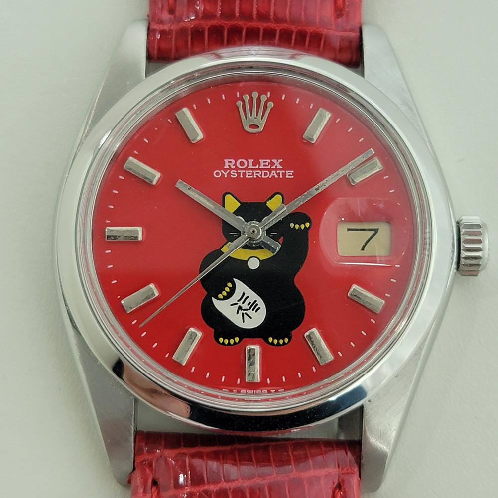 Timeless icon, Men's Rolex Oysterdate Precision ref 6694 hand-wind dress watch, c.1978, custom Maneki-neko dial, in excellent working condition. Verified authentic by a master watchmaker. Original Rolex custom dial, applied baton indice hour