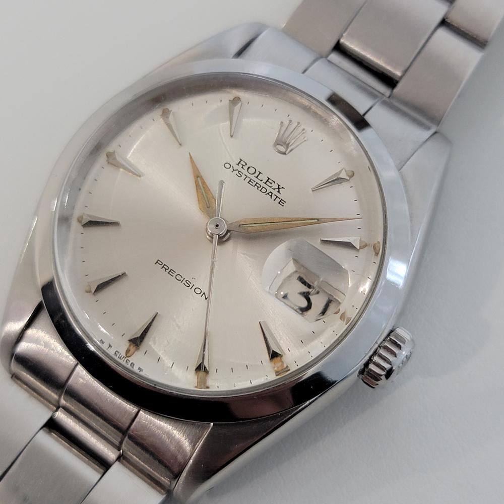 Mens Rolex Oysterdate Precision Ref 6694 34mm Manual Wind 1960s Vintage RA222 In Excellent Condition For Sale In Beverly Hills, CA