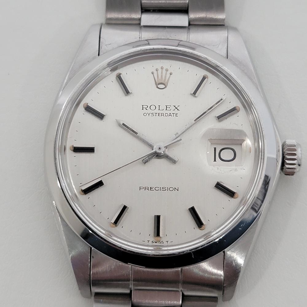 Klassische Ikone, Herrenuhr Rolex ref.6694 aus Edelstahl Oysterdate Precision mit Handaufzug, ca. 1969, alles original, in ausgezeichnetem Zustand. Von einem Uhrmachermeister für echt befunden. Wunderschönes, signiertes silbernes Rolex-Zifferblatt,