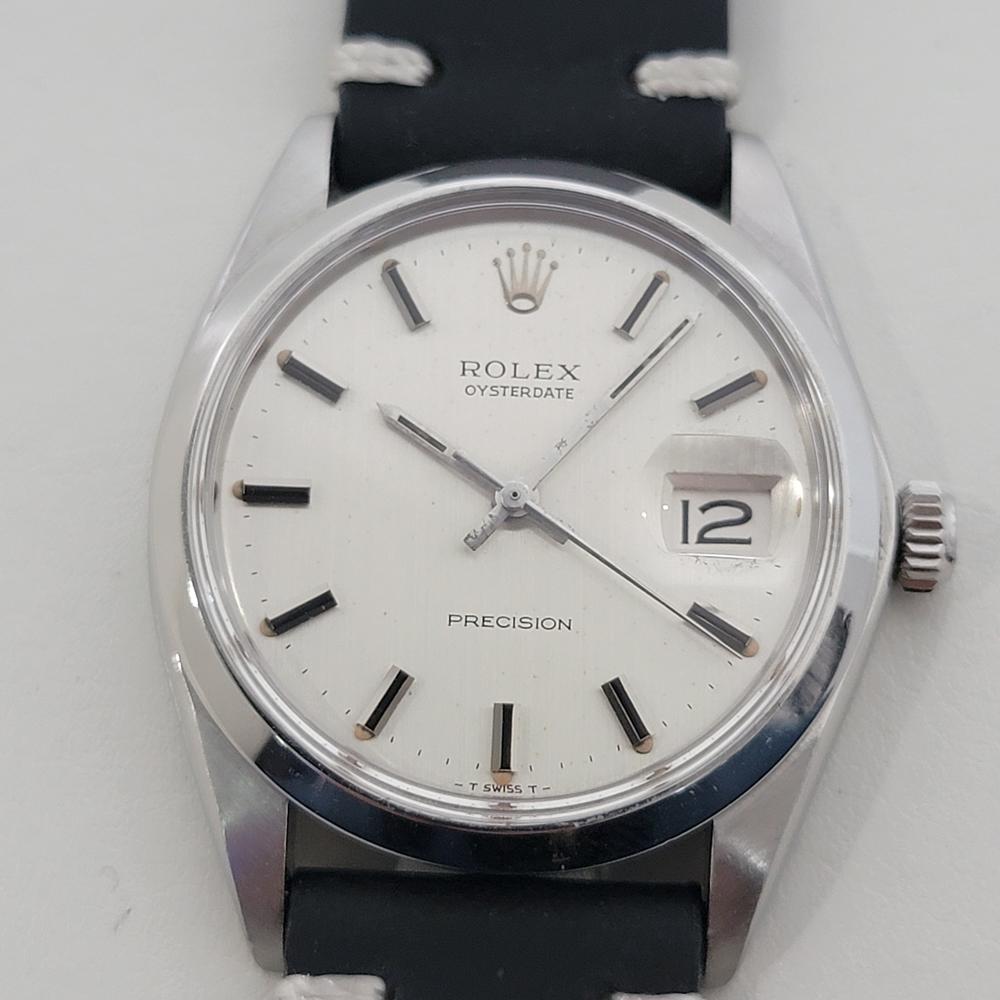 Icono vintage, reloj de vestir de cuerda manual Rolex Oysterdate Precision 6694 para hombre, c.1969, en excelente estado de funcionamiento. Verificado auténtico por un maestro relojero. Preciosa esfera plateada firmada por Rolex, índices de bastón