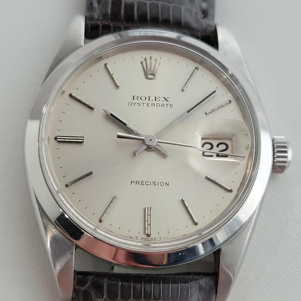 Timeless icon, Men's Rolex Oysterdate Precision ref.6694 hand-wind dress watch, c.1968. Verified authentic by a master watchmaker. Gorgeous Rolex signed silver dial, applied indice hour markers, silver minute and hour hands, sweeping central second