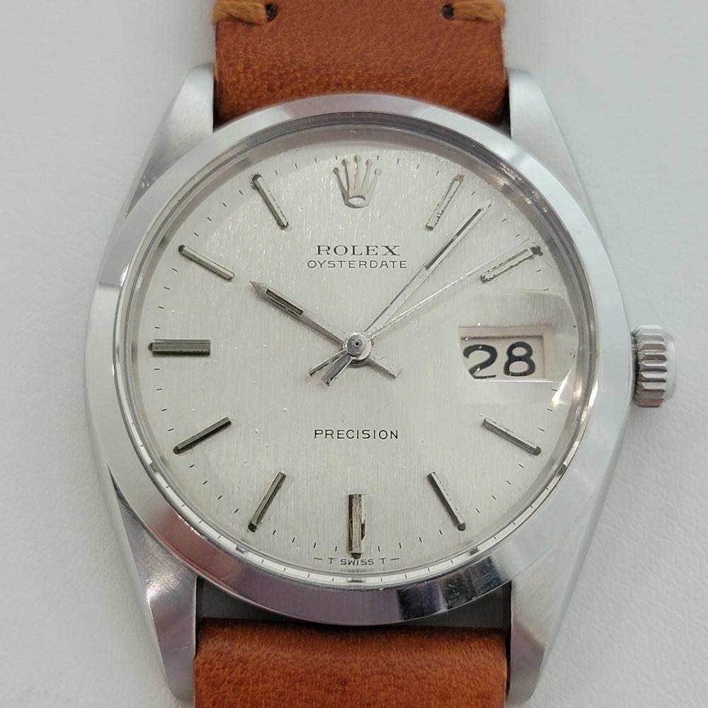 Timeless icon, Men's Rolex Oysterdate Precision ref.6694 hand-wind dress watch, c.1967. Verified authentic by a master watchmaker. Gorgeous Rolex signed silver dial, applied indice hour markers, silver minute and hour hands, sweeping central second