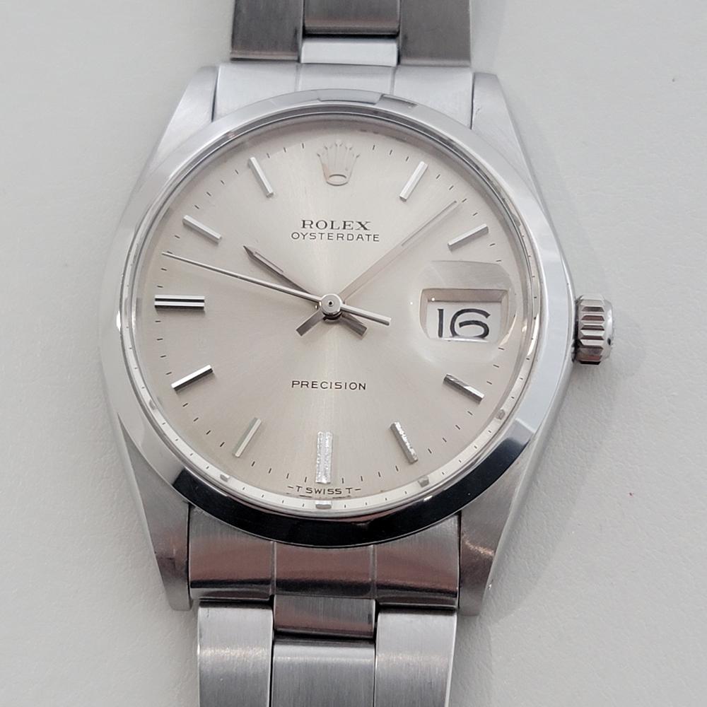 Classic icon, Men's Rolex Oysterdate Precision ref 6694 hand-wind dress watch, c.1970, in excellent working condition, with Rolex Service Card. Verified authentic by a master watchmaker. Gorgeous Rolex signed dial, applied baton index hour markers,