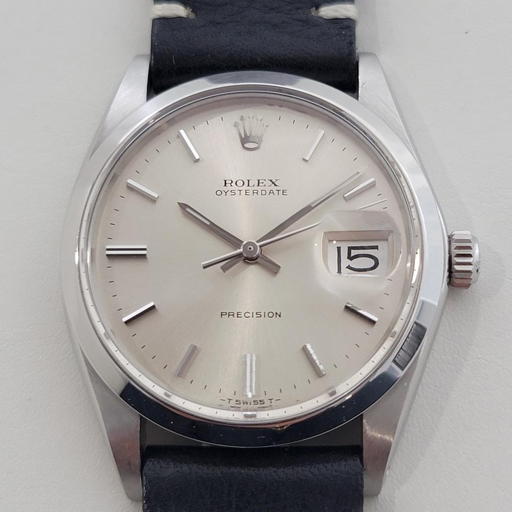 Timeless classic, Men's Rolex Oysterdate Precision ref 6694 hand-wind dress watch, c.1970, in excellent working condition, with Rolex Service Card. Verified authentic by a master watchmaker. Gorgeous Rolex signed dial, applied baton index hour