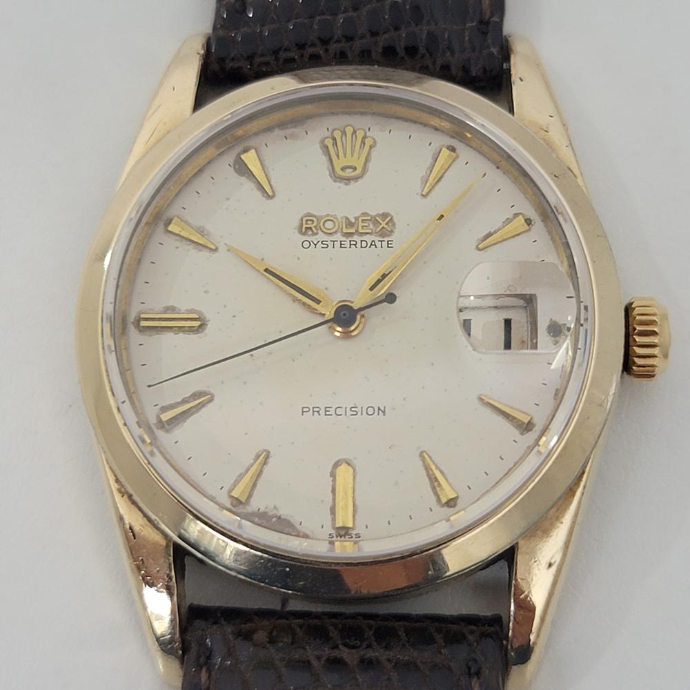 Iconic classic, Men's Rolex ref.6694 Oysterdate Precision gold-capped hand-wind dress watch, c.1950s. Verified authentic by a master watchmaker. Gorgeous, original, unrefurbished Rolex signed cream dial, applied indice hour markers, gilt minute and