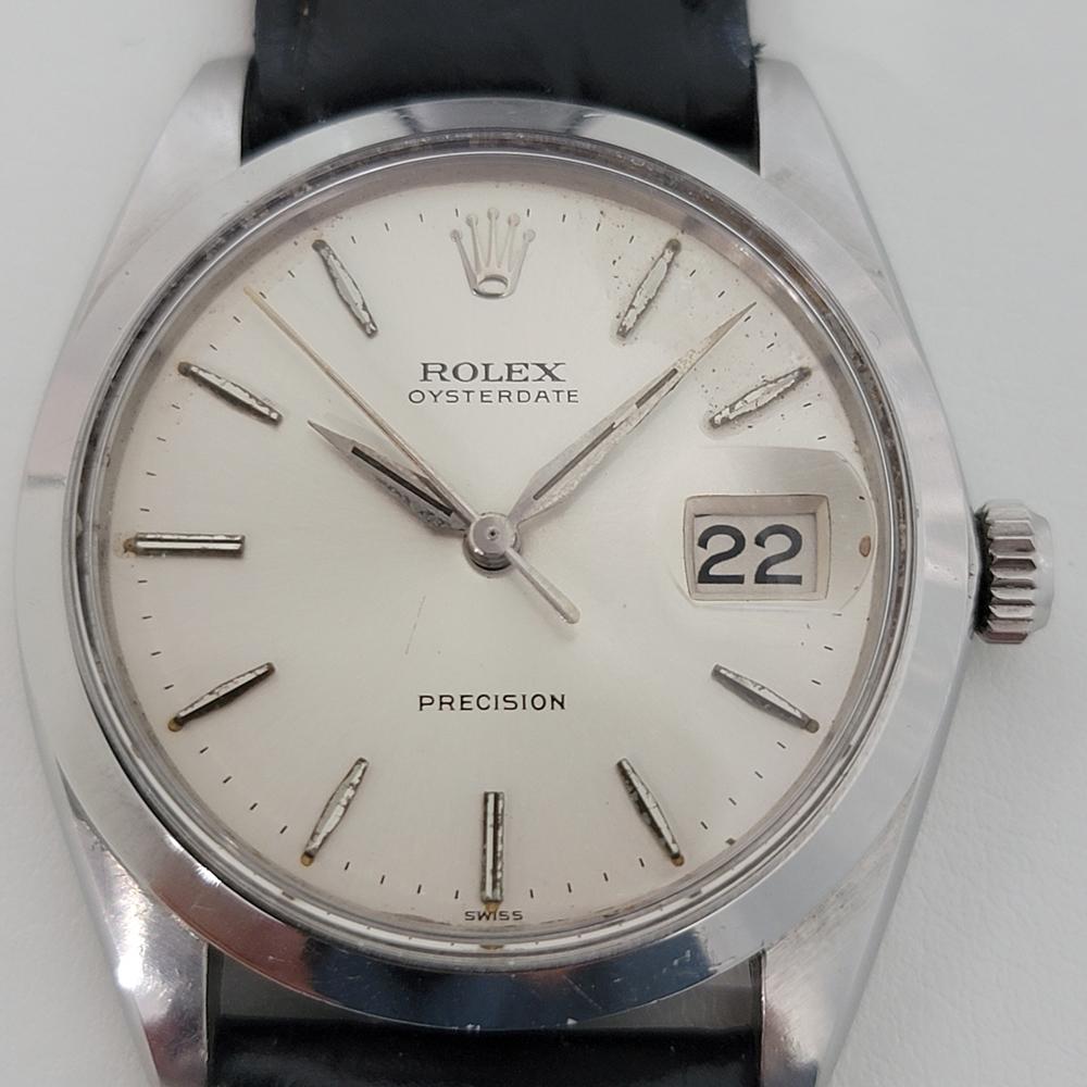 Iconic classic, Men's Rolex ref.6694 Oysterdate Precision hand-wind dress watch, c.1964. Verified authentic by a master watchmaker. Gorgeous Rolex signed, original, unrefurbished dial, applied indice hour markers, silver minute and hour hands,