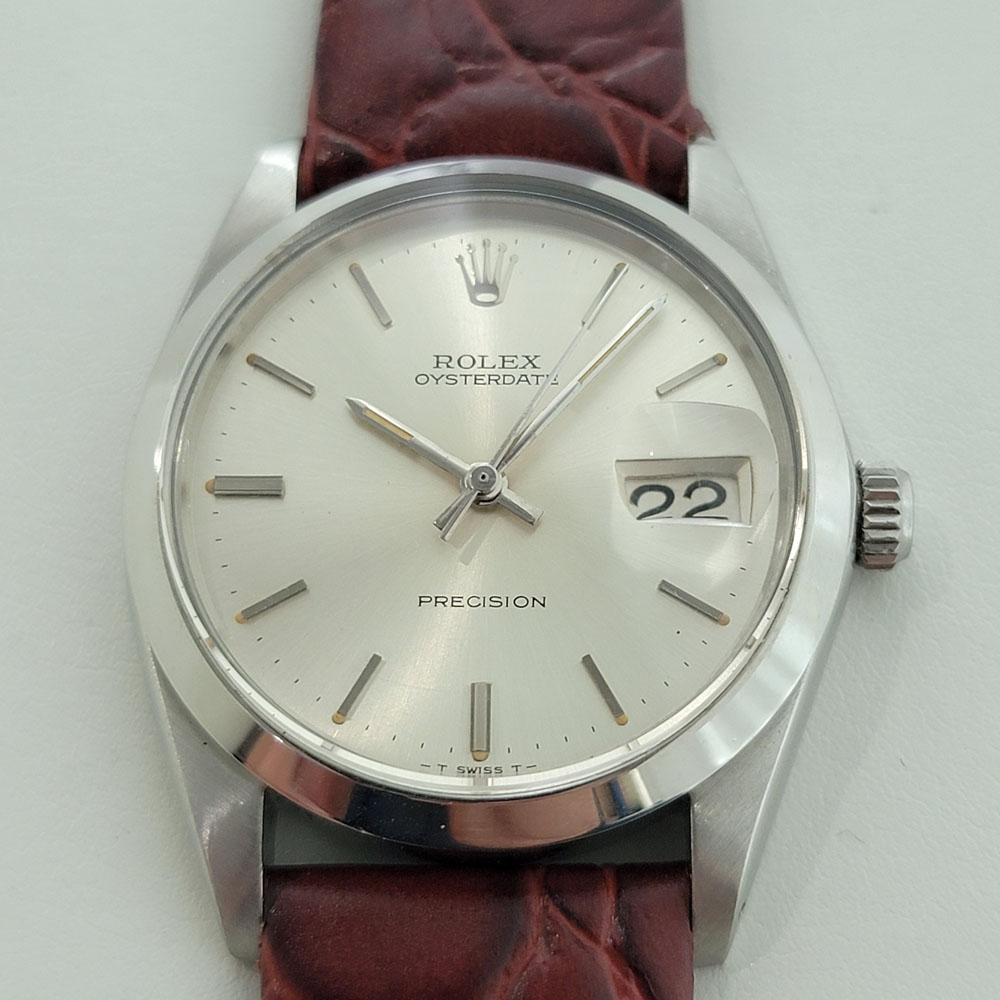 Iconic classic, Men's Rolex ref.6694 Oysterdate Precision manual wind dress watch, c.1967, in like new condition. Verified authentic by a master watchmaker. Gorgeous Rolex signed classic silver dial, applied indice hour markers, silver minute and