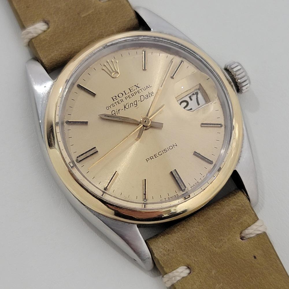 Mens Rolex Precision Ref 5701 35mm 14k SS Air King Date Automatic 1960s RA446 In Excellent Condition In Beverly Hills, CA
