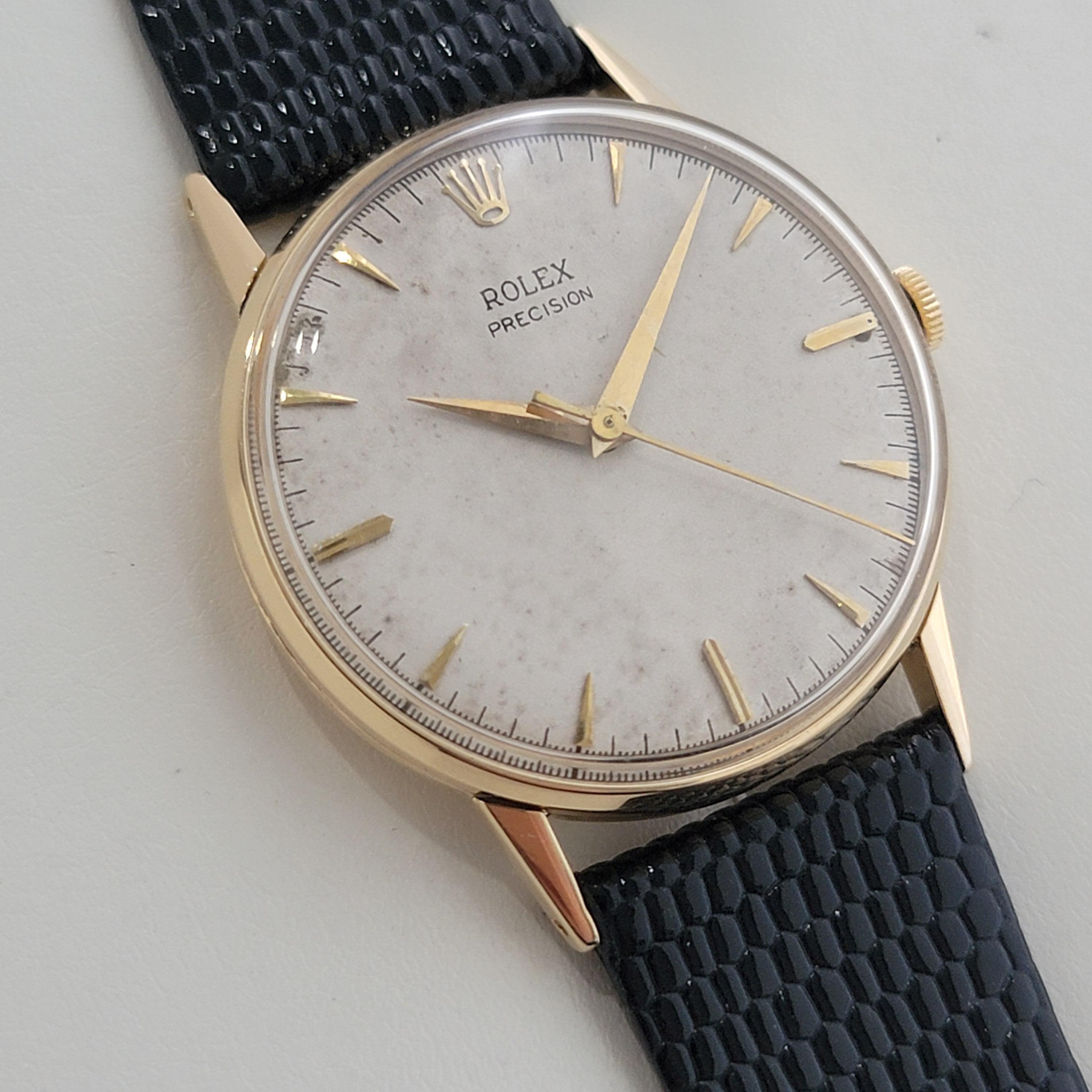 Mens Rolex Precision Ref 8961 34mm 18k Solid Gold Manual Wind 1950s Swiss RA463 In Excellent Condition In Beverly Hills, CA