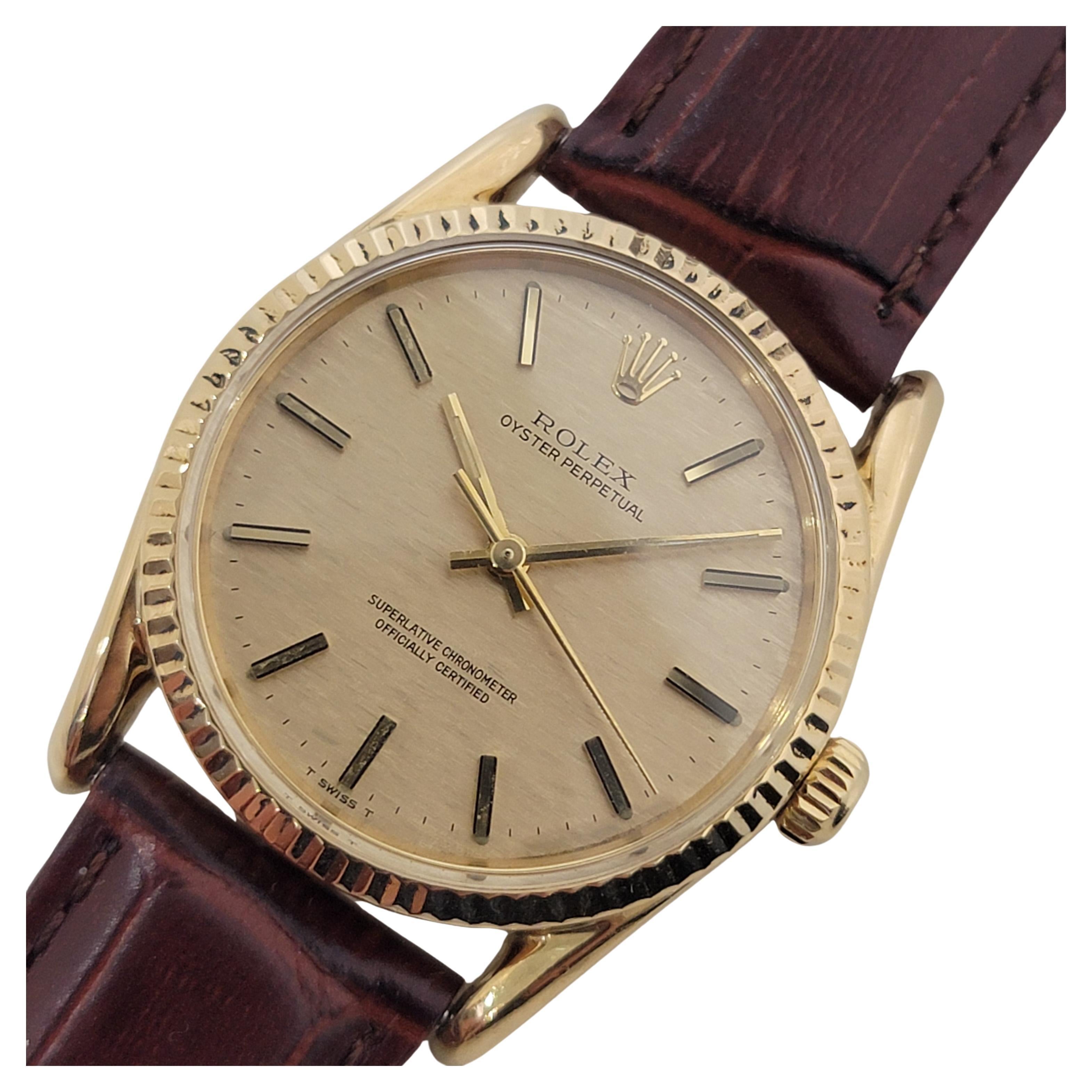 Mens Rolex Ref 1011 Oyster Perpetual 18k Gold Automatic 1970s Swiss RJC154