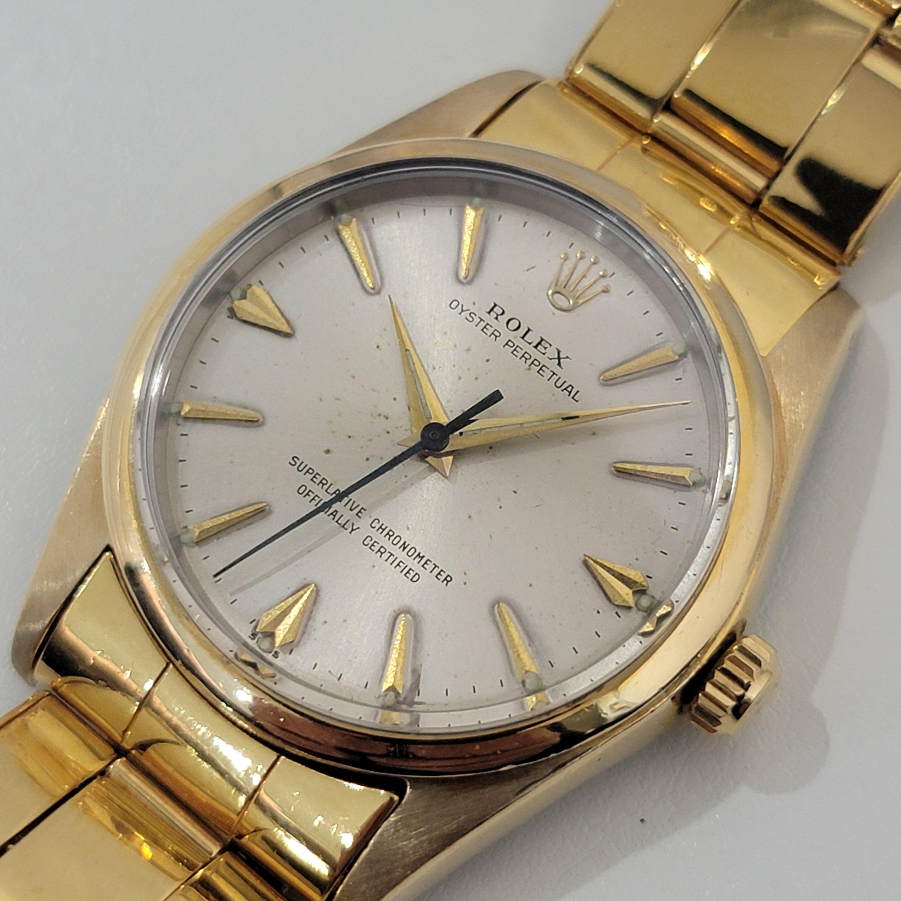 Mens Rolex Ref 1014 Oyster Perpetual Gold Capped Automatic w Paper 1960s RA236 In Excellent Condition For Sale In Beverly Hills, CA