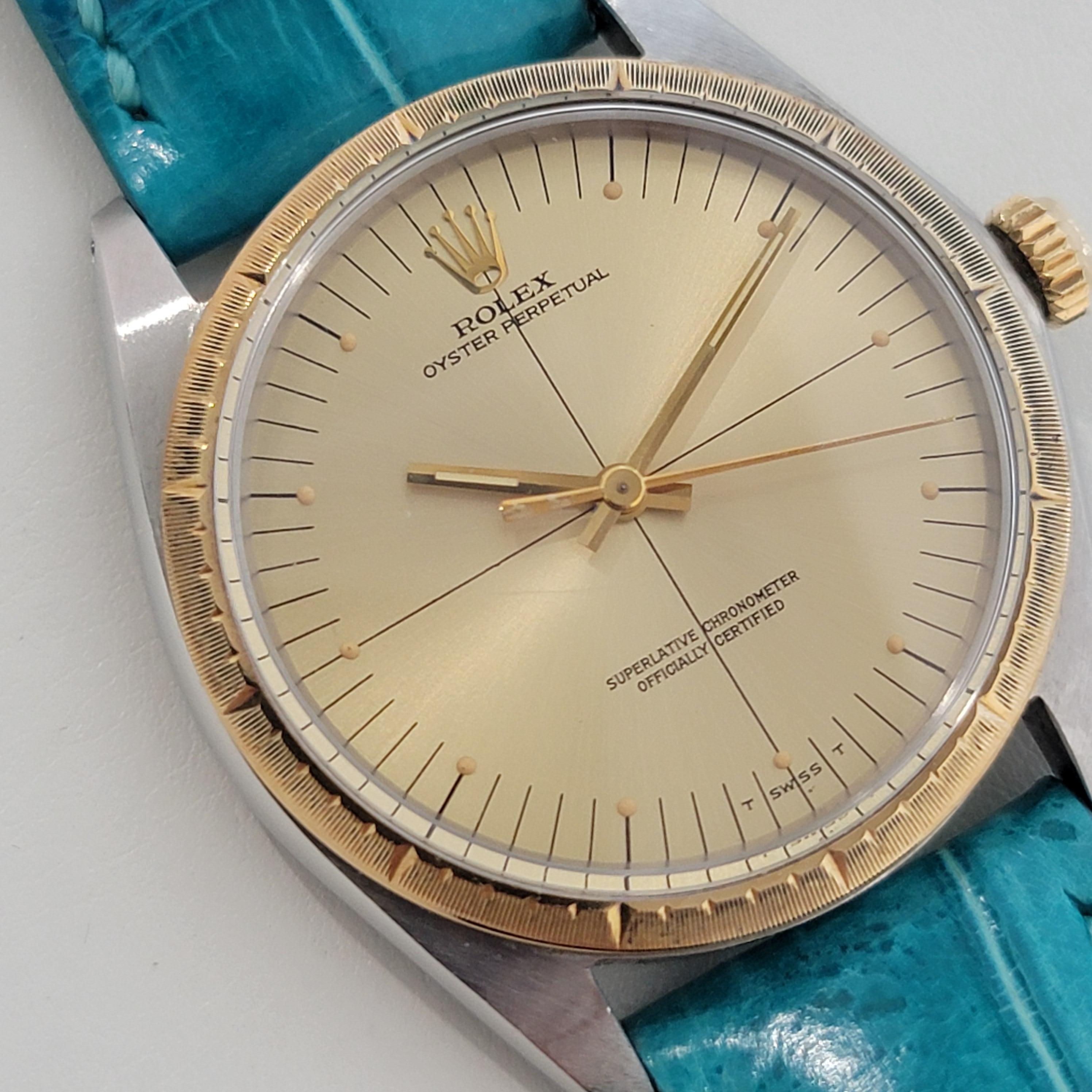 Mens Rolex Ref 1038 Oyster Perpetual 18k SS Automatic 1960s Vintage RJC185 In Excellent Condition In Beverly Hills, CA