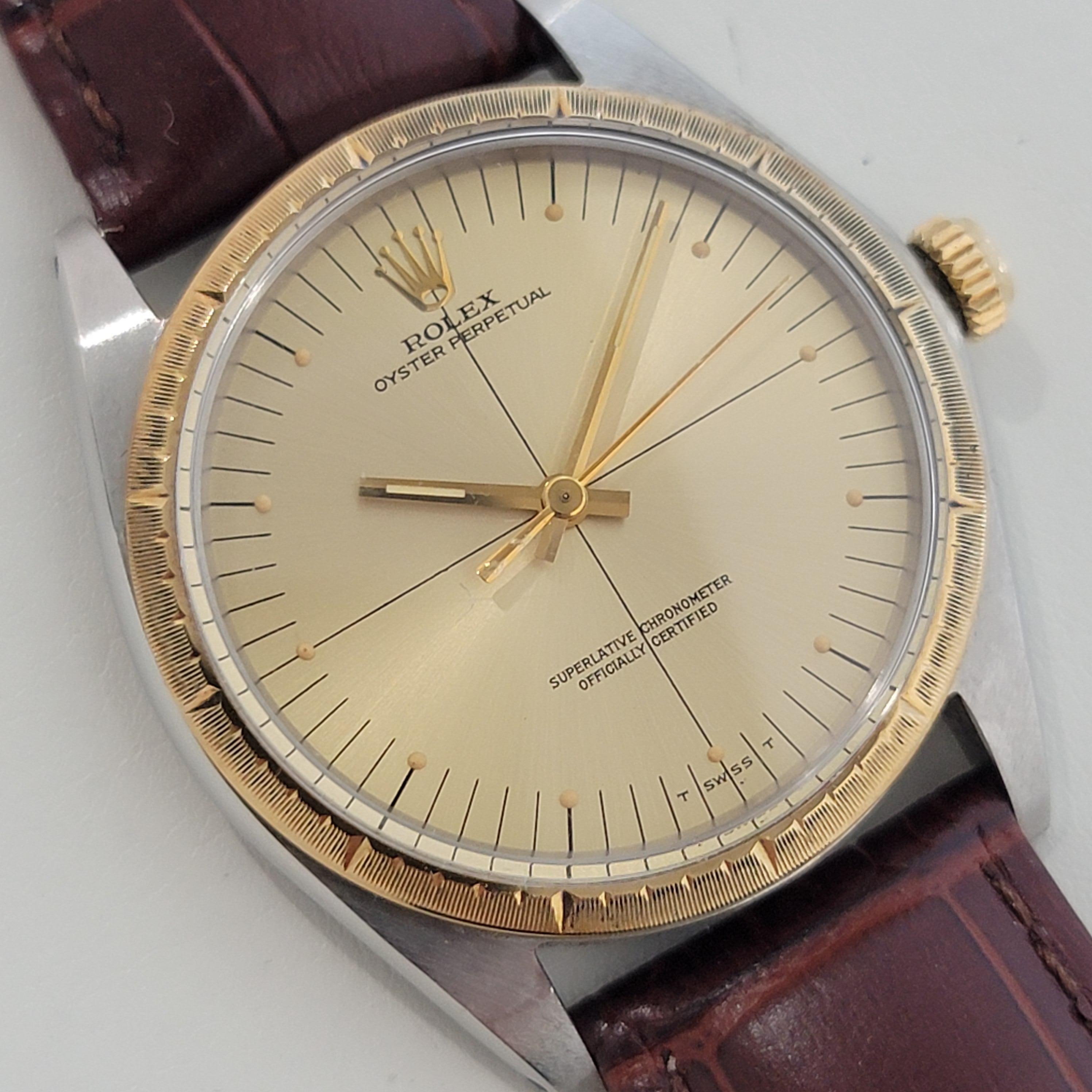 Mens Rolex Ref 1038 Oyster Perpetual 18k SS Automatic 1960s Vintage RJC185B In Excellent Condition In Beverly Hills, CA