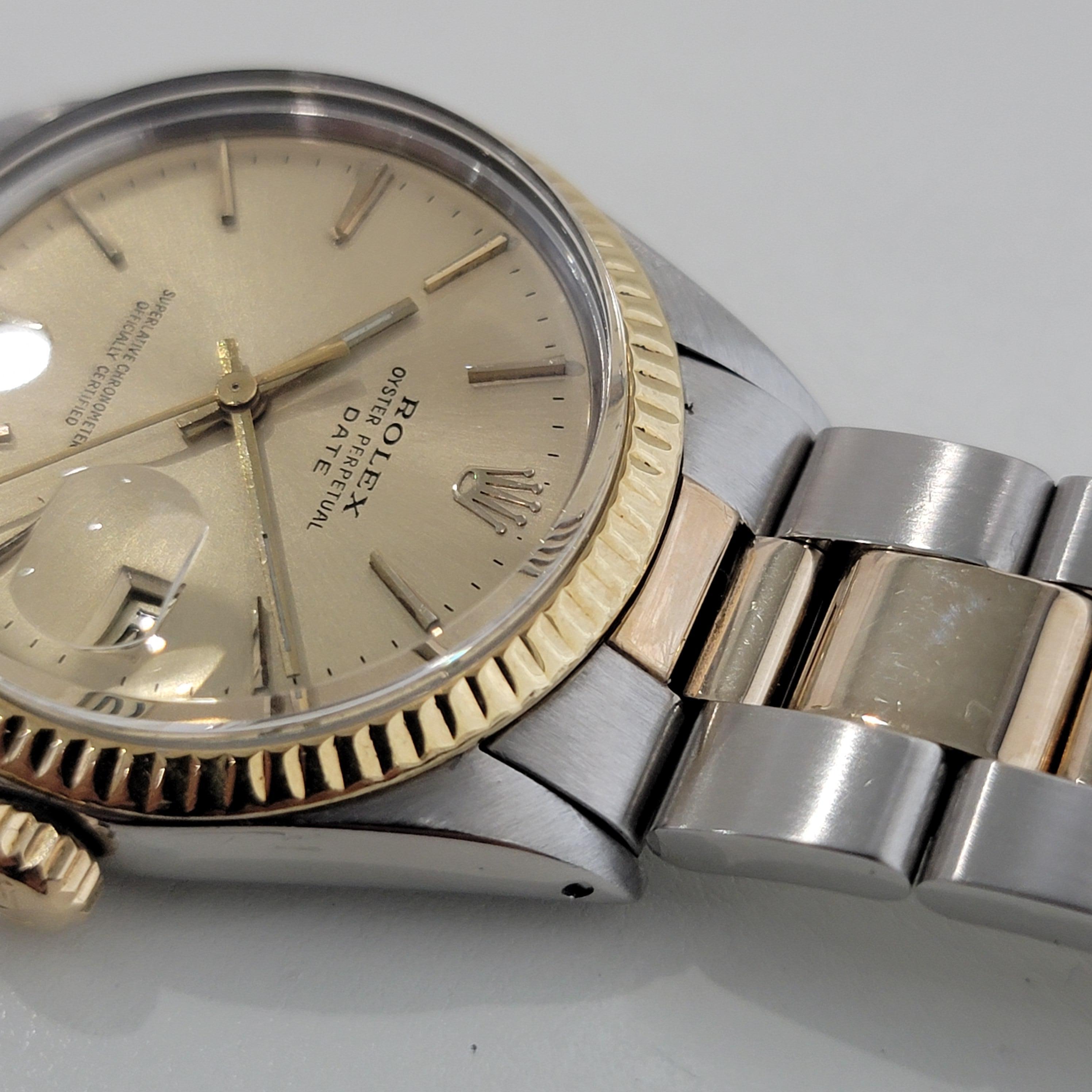Mens Rolex Ref 1500 Oyster Perpetual Date 14k Gold SS Automatic 1960s RA168 For Sale 2