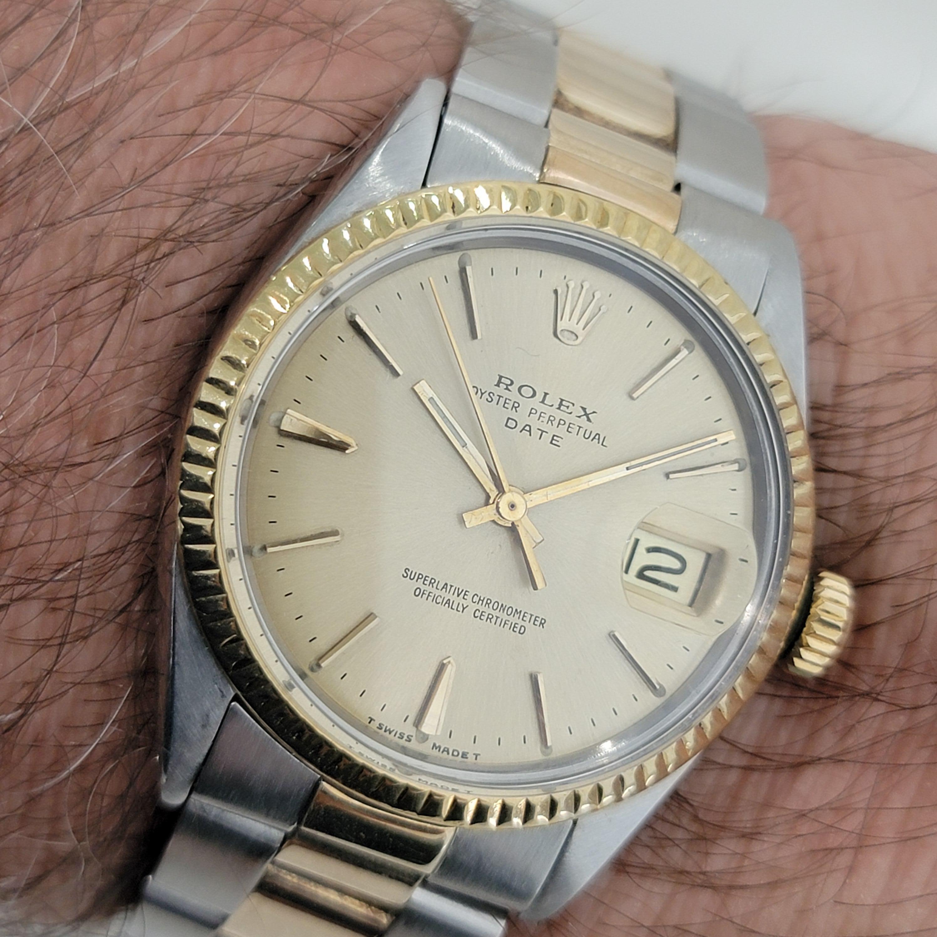 Mens Rolex Ref 1500 Oyster Perpetual Date 14k Gold SS Automatic 1960s RA168 For Sale 9