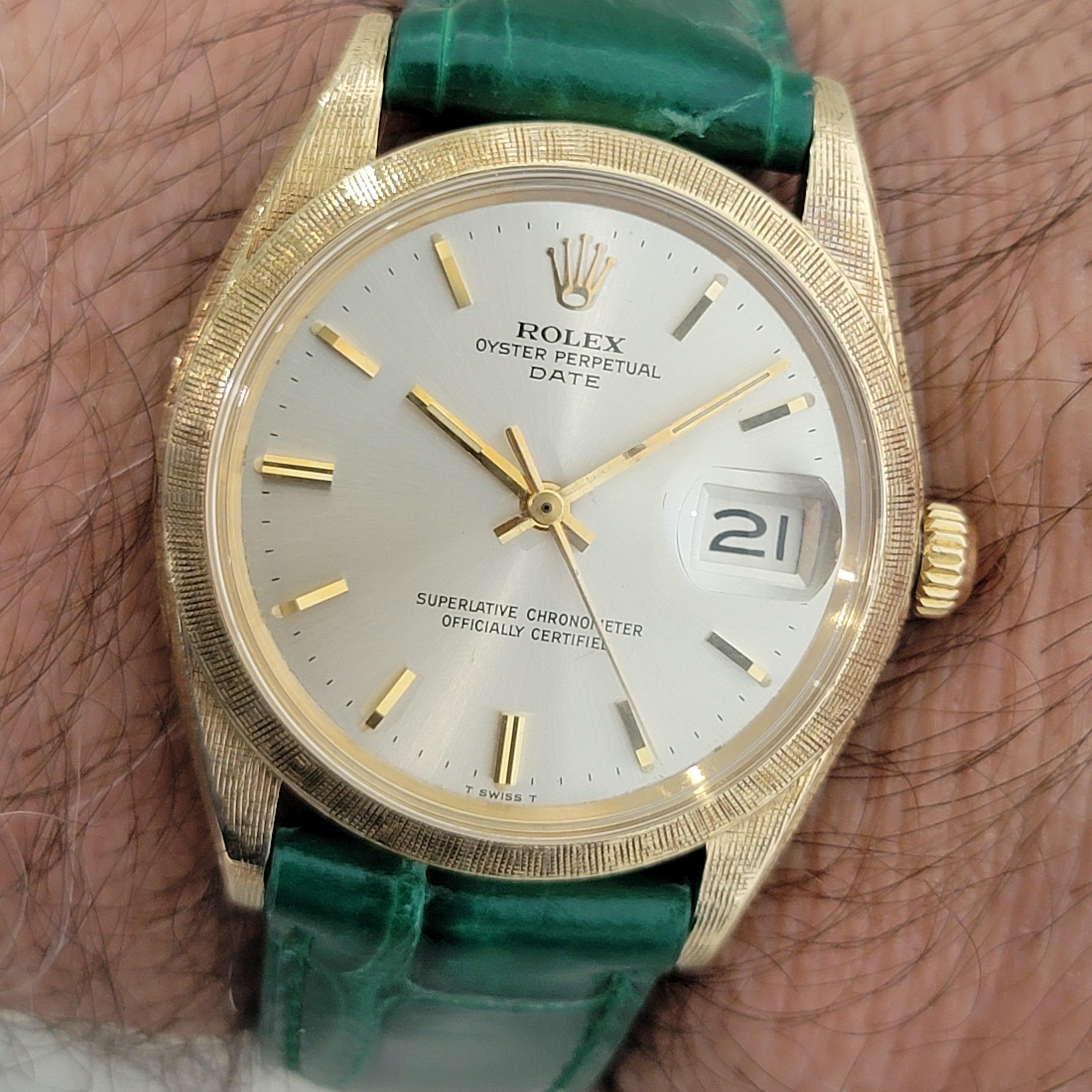 Mens Rolex Ref 1500 Oyster Perpetual Date 35mm 14K Gold Automatic 1960s RA267G 9