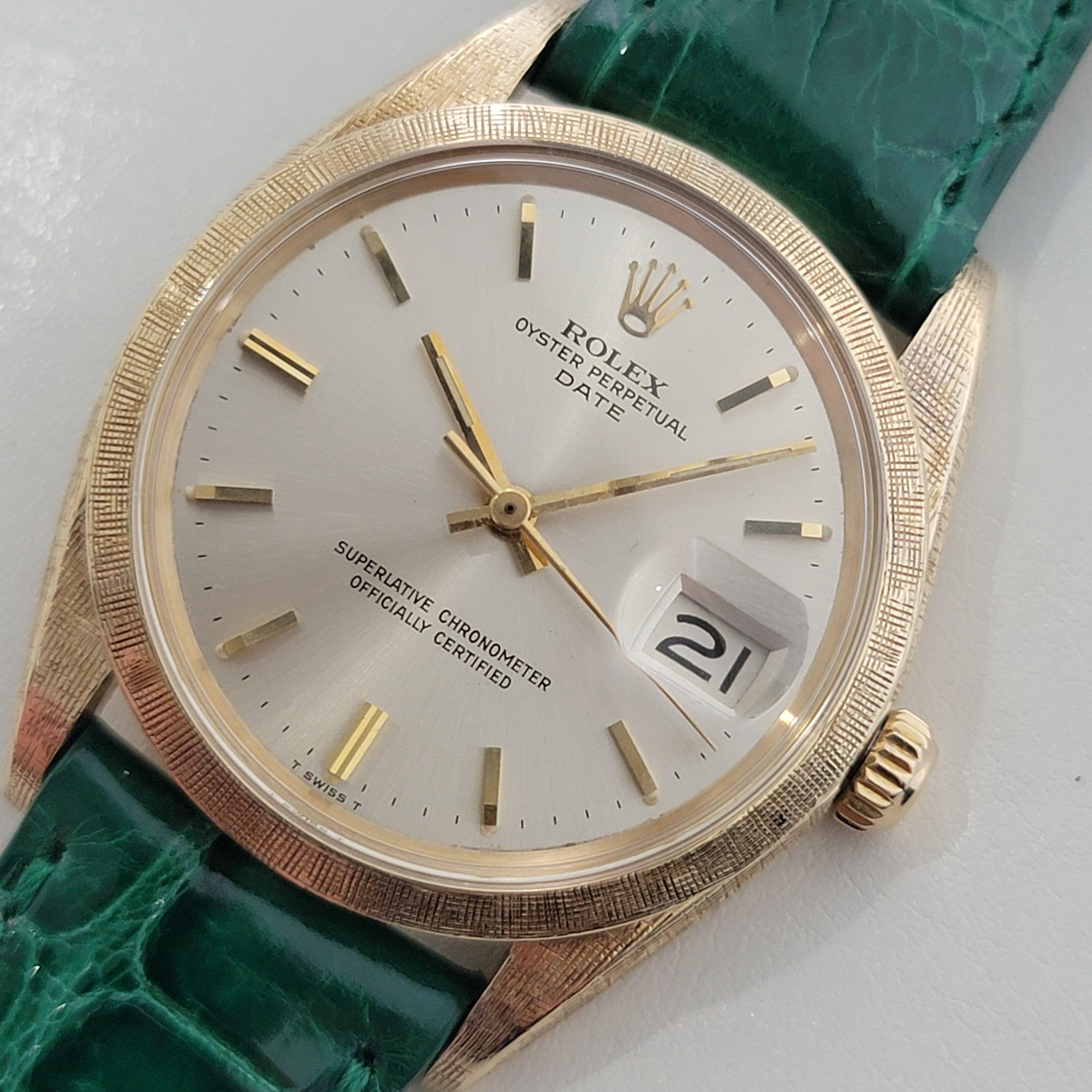Men's Mens Rolex Ref 1500 Oyster Perpetual Date 35mm 14K Gold Automatic 1960s RA267G